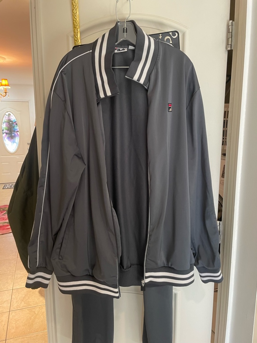 Fila Men’s Charcoal Bomber Jacket with White Stripe Accents